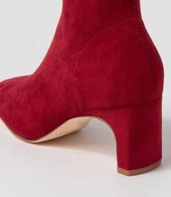Sarski Deep Red Stretch Microsuede Ankle Boots -Lynx Shoes Shop DF12770R26FT 6