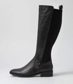 New Products 17 Bennet Black Leather Elastic Knee High Boots