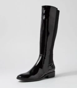 Bennet Black Patent Elastic Knee High Boots -Lynx Shoes Shop DF12779BLAHK 3