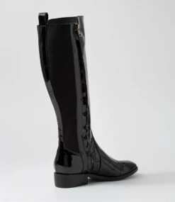 Bennet Black Patent Elastic Knee High Boots -Lynx Shoes Shop DF12779BLAHK 4