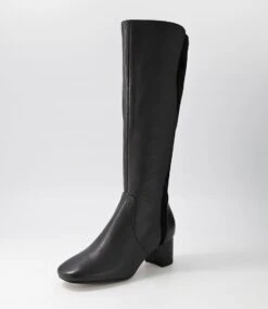 Imani Black Leather Stretch Microsuede Knee High Boots -Lynx Shoes Shop DF12791BLATE 3