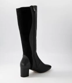 Imani Black Leather Stretch Microsuede Knee High Boots -Lynx Shoes Shop DF12791BLATE 4