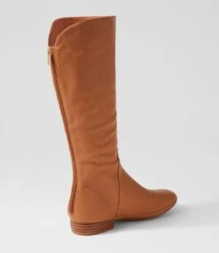 Rose Dark Tan Leather Knee High Flat Boots -Lynx Shoes Shop DF12807TAOLE 4