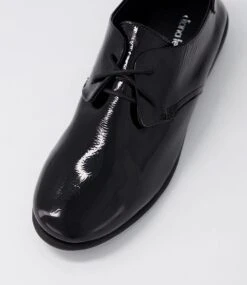 Daylily Black Leather Lace Up Flats -Lynx Shoes Shop DF12832B75LE 5