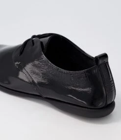 Daylily Black Leather Lace Up Flats -Lynx Shoes Shop DF12832B75LE 6