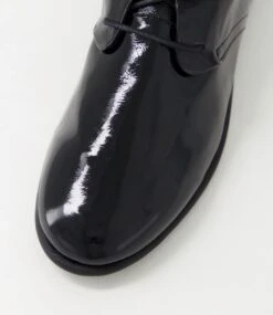 Daylily Black Patent Leather Lace Up Flats -Lynx Shoes Shop DF12832B75PL 5