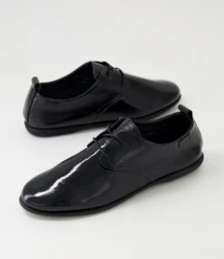 Daylily Black Patent Leather Lace Up Flats -Lynx Shoes Shop DF12832B75PL 6