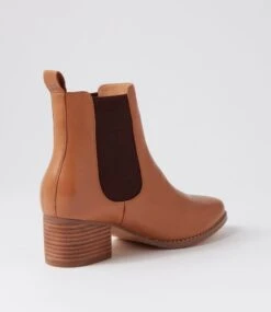 Jenika Dark Tan Choc Leather Elastic Ankle Boots -Lynx Shoes Shop DF12858TAR63 4