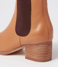 Jenika Dark Tan Choc Leather Elastic Ankle Boots -Lynx Shoes Shop DF12858TAR63 6