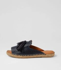 Phinta Navy Leather Slides