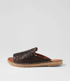 Pips Black Leather Slides