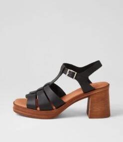 Engracia Black Leather Sandals