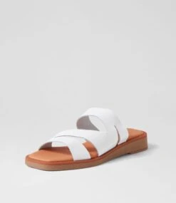 Jordanas White Leather Slides -Lynx Shoes Shop DF12895WHILE 3