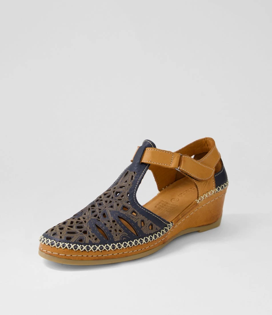 Yona Navy Tan Leather Heels 4 Yona Navy Tan Leather Heels - Image 2