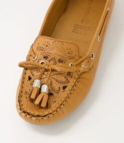 Ships Tan Leather Flat Shoes -Lynx Shoes Shop DF12939TANLE 5