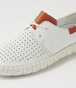 Fundy White Tan Leather Flat Shoes -Lynx Shoes Shop DF12997W99LE 6