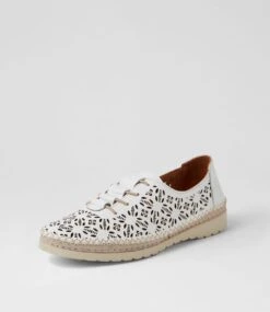 Moddy White Taupe Leather Flat Shoes -Lynx Shoes Shop DF13010WACLE 3