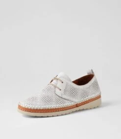 Mamy White Tan Leather Flat Shoes -Lynx Shoes Shop DF13013W99LE 3