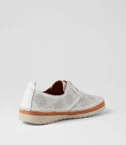 Mamy White Tan Leather Flat Shoes -Lynx Shoes Shop DF13013W99LE 4