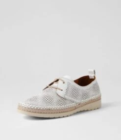 Mamy White Taupe Leather Flat Shoes -Lynx Shoes Shop DF13013WACLE 3