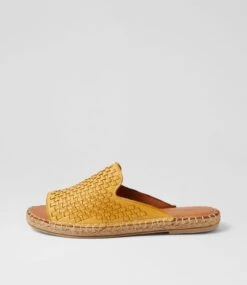 Pomma Yellow Leather Slides