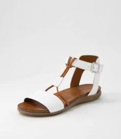 Samine White Tan Leather Sandals -Lynx Shoes Shop DF13058W99LE 3