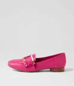 Timee Dark Fuchsia Leather Flat Shoes