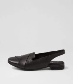 Telsa Black Leather Flat Shoes