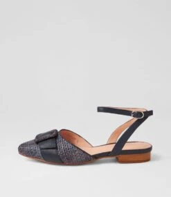 Dashah Dark Denim Woven Leather Flat Shoes