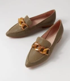 Devyns Khaki Leather Loafers -Lynx Shoes Shop DF13188H48LE 6