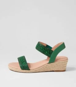 Heline Emerald Pearl Elastic Leather Espadrilles