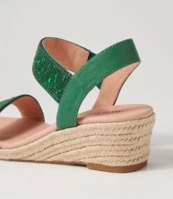 Heline Emerald Pearl Elastic Leather Espadrilles -Lynx Shoes Shop DF13200HGA30 6