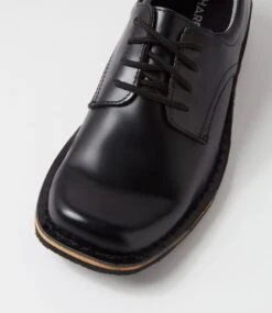 Indy E Black Shine Leather Lace Up Flats -Lynx Shoes Shop HN10005BLACH 5