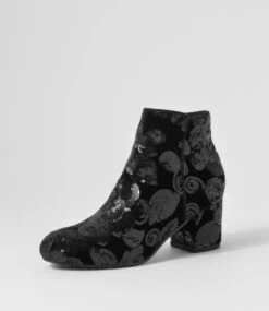 Kanye Black Swirl Velvet Ankle Boots -Lynx Shoes Shop IL10662B44IT 3