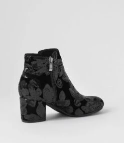 Kanye Black Swirl Velvet Ankle Boots -Lynx Shoes Shop IL10662B44IT 4