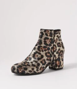 Kanye Gold Leopard Velvet Ankle Boots -Lynx Shoes Shop IL10662C39IT 3