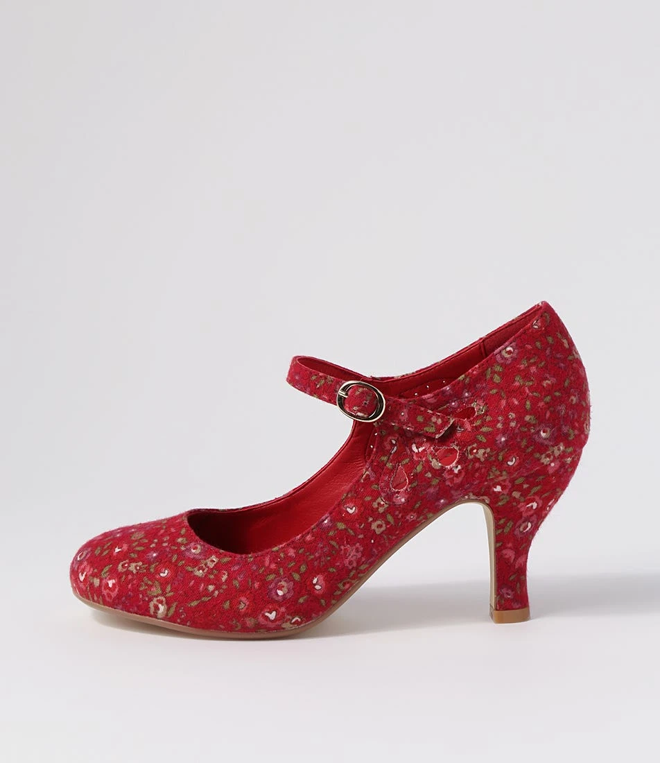 Mendy Red Flower Fabric Heels 3 Mendy Red Flower Fabric Heels