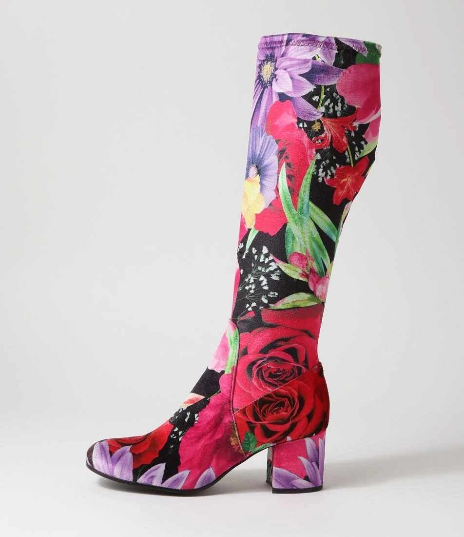 Neolas Vintage Flower Velvet Knee High Boots 3 Neolas Vintage Flower Velvet Knee High Boots