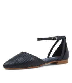 Grammi Navy Embossed Flat Shoes -Lynx Shoes Shop IL11144DBY33 2