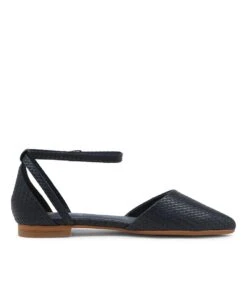 Grammi Navy Embossed Flat Shoes -Lynx Shoes Shop IL11144DBY33 5