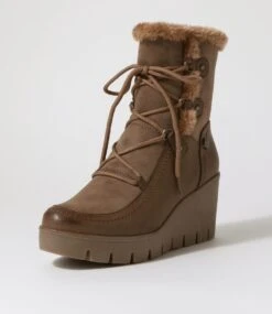 Ishmar Taupe Mix Lace Up Boots -Lynx Shoes Shop IL12031NGVEX 3