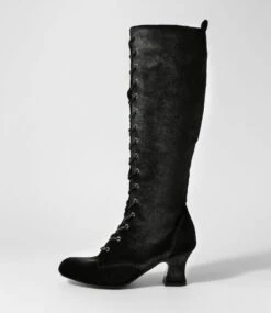 Yarnel Black Velvet Knee High Boots
