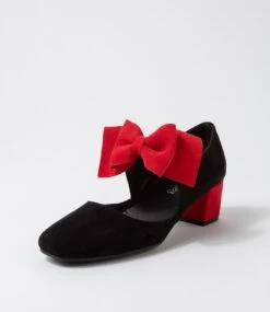 Halim Black Red Microsuede Heels -Lynx Shoes Shop IL12065BCEMS 3