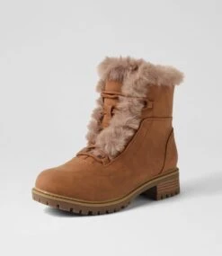 Alpinee Tan Microsuede Fur Lace Up Boots -Lynx Shoes Shop IL12072TANK0 3