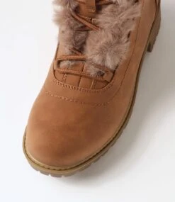 Alpinee Tan Microsuede Fur Lace Up Boots -Lynx Shoes Shop IL12072TANK0 5