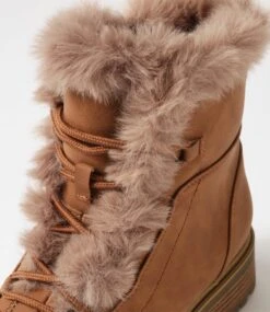 Alpinee Tan Microsuede Fur Lace Up Boots -Lynx Shoes Shop IL12072TANK0 6