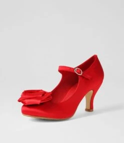 Mirose Red Satin Mary Jane Heels -Lynx Shoes Shop IL12211REDCB 3