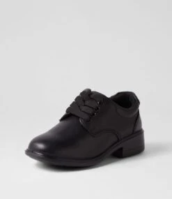 Lynx Mylie Jnr E Lace Black Leather Lace Up Flats -Lynx Shoes Shop LX10090BLALE 3