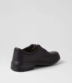 Larrikin Jnr Black Leather Lace Up Flats