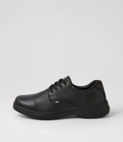 Elite Snr Black Leather Lace Up Flats